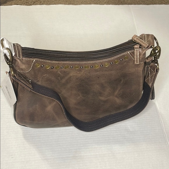 Vintage Brown Leather Shoulder Bag with Stud Accents - Picture 6 of 12